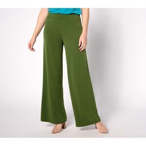 Susan Graver Women's Plus Sz Pants 1X Regular Liquid Knit Wide-Leg Green A632195